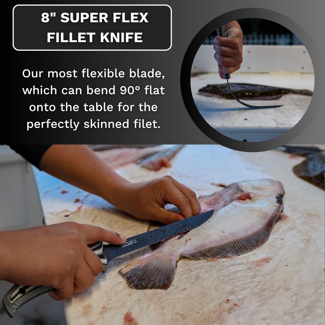 SORD 8" Flexible Fillet Knife for Fish - Saltwater and Freshwater Fishing Knife - G10 Handle - Full Tang - Kydex Sheath