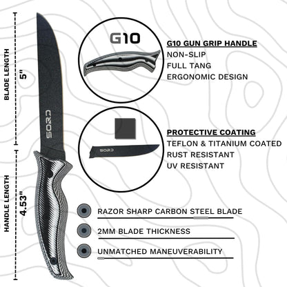 SORD 8" Flexible Fillet Knife for Fish - Saltwater and Freshwater Fishing Knife - G10 Handle - Full Tang - Kydex Sheath