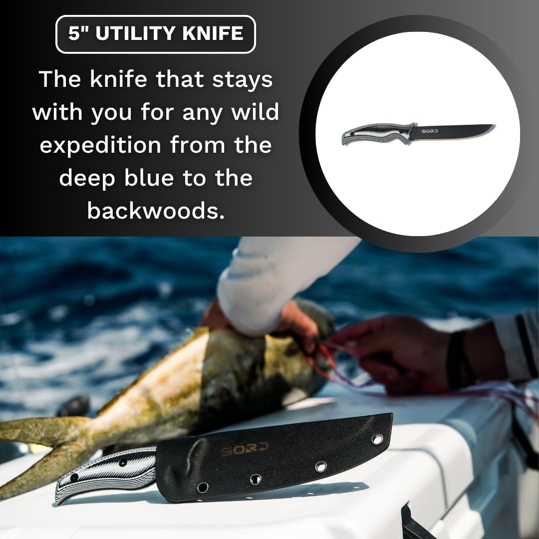 SORD 8" Flexible Fillet Knife for Fish - Saltwater and Freshwater Fishing Knife - G10 Handle - Full Tang - Kydex Sheath