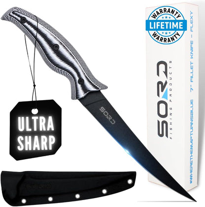 SORD 8" Flexible Fillet Knife for Fish - Saltwater and Freshwater Fishing Knife - G10 Handle - Full Tang - Kydex Sheath
