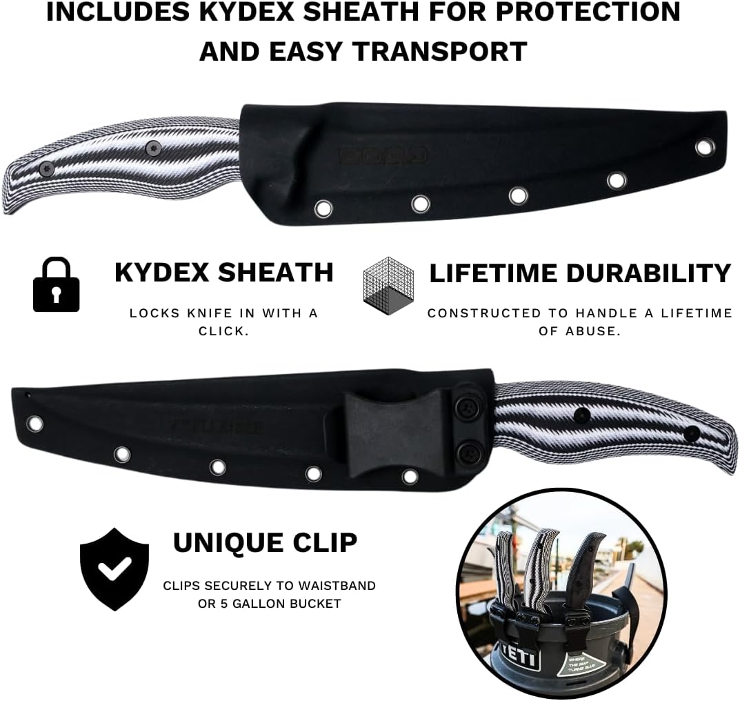 SORD 8" Flexible Fillet Knife for Fish - Saltwater and Freshwater Fishing Knife - G10 Handle - Full Tang - Kydex Sheath