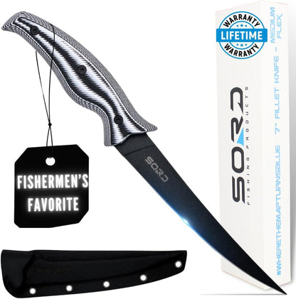 SORD 8" Flexible Fillet Knife for Fish - Saltwater and Freshwater Fishing Knife - G10 Handle - Full Tang - Kydex Sheath