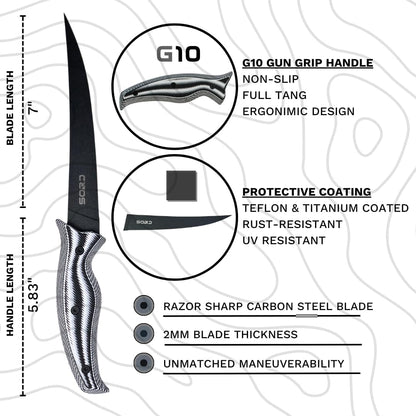 SORD 8" Flexible Fillet Knife for Fish - Saltwater and Freshwater Fishing Knife - G10 Handle - Full Tang - Kydex Sheath