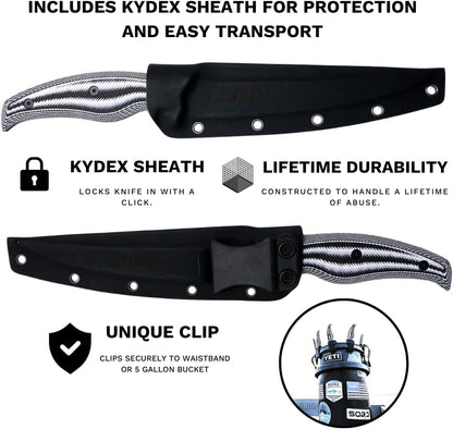 SORD 8" Flexible Fillet Knife for Fish - Saltwater and Freshwater Fishing Knife - G10 Handle - Full Tang - Kydex Sheath