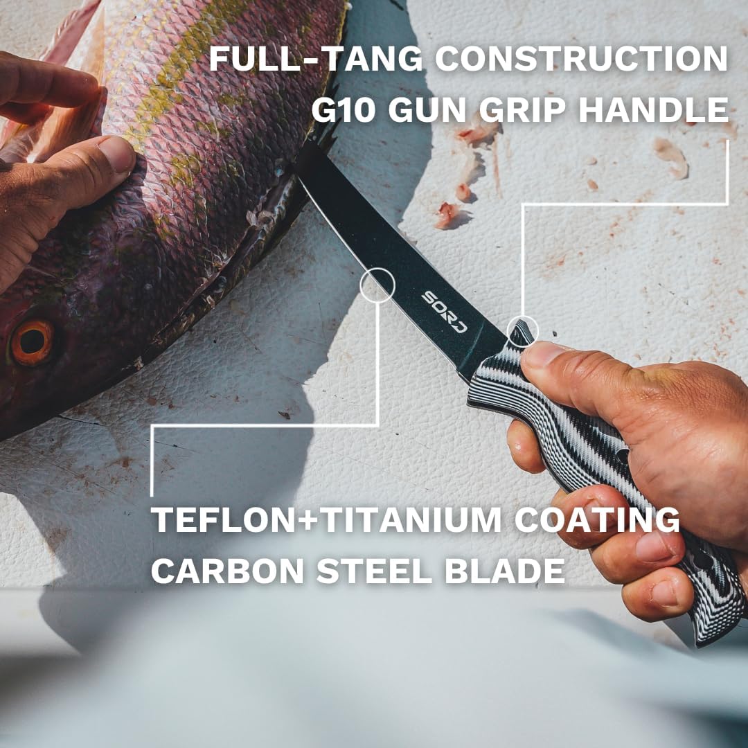 SORD 8" Flexible Fillet Knife for Fish - Saltwater and Freshwater Fishing Knife - G10 Handle - Full Tang - Kydex Sheath