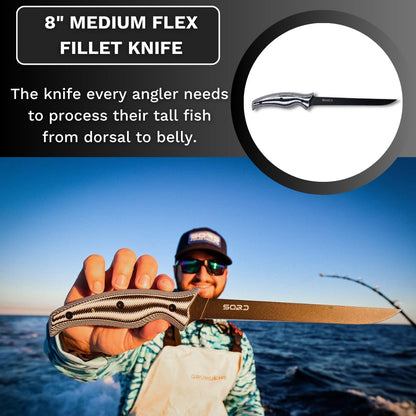 SORD 8" Flexible Fillet Knife for Fish - Saltwater and Freshwater Fishing Knife - G10 Handle - Full Tang - Kydex Sheath