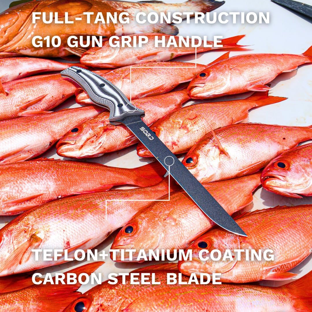 SORD 8" Flexible Fillet Knife for Fish - Saltwater and Freshwater Fishing Knife - G10 Handle - Full Tang - Kydex Sheath