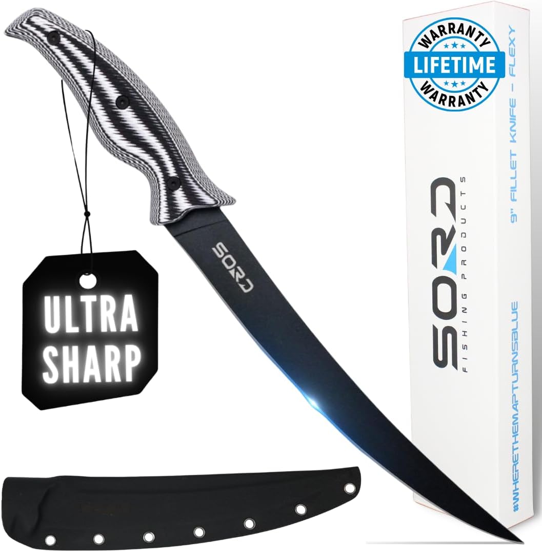 SORD 8" Flexible Fillet Knife for Fish - Saltwater and Freshwater Fishing Knife - G10 Handle - Full Tang - Kydex Sheath