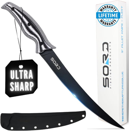 SORD 8" Flexible Fillet Knife for Fish - Saltwater and Freshwater Fishing Knife - G10 Handle - Full Tang - Kydex Sheath