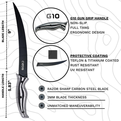 SORD 8" Flexible Fillet Knife for Fish - Saltwater and Freshwater Fishing Knife - G10 Handle - Full Tang - Kydex Sheath