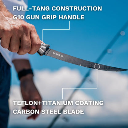 SORD 8" Flexible Fillet Knife for Fish - Saltwater and Freshwater Fishing Knife - G10 Handle - Full Tang - Kydex Sheath
