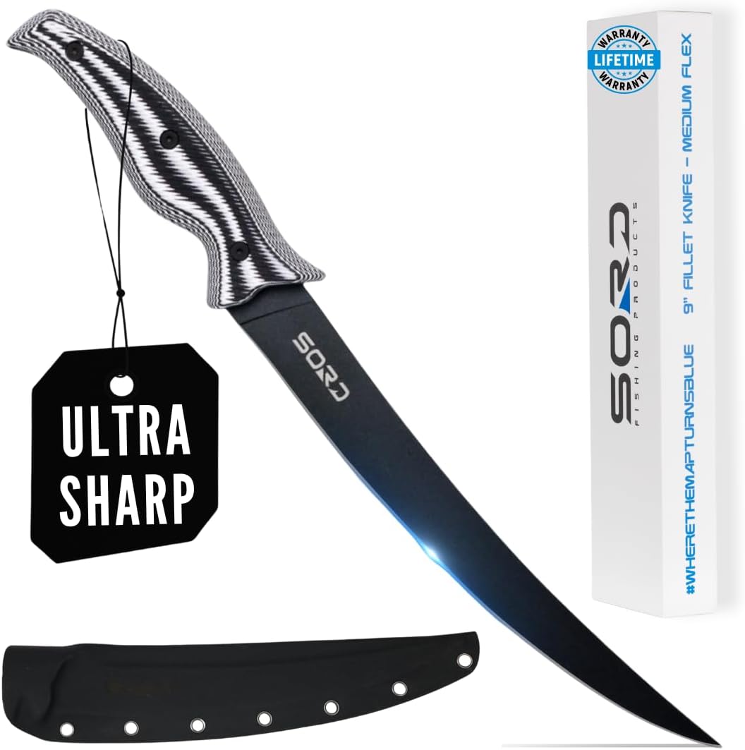 SORD 8" Flexible Fillet Knife for Fish - Saltwater and Freshwater Fishing Knife - G10 Handle - Full Tang - Kydex Sheath