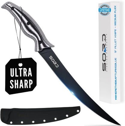 SORD 8" Flexible Fillet Knife for Fish - Saltwater and Freshwater Fishing Knife - G10 Handle - Full Tang - Kydex Sheath