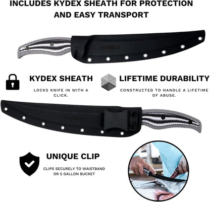 SORD 8" Flexible Fillet Knife for Fish - Saltwater and Freshwater Fishing Knife - G10 Handle - Full Tang - Kydex Sheath