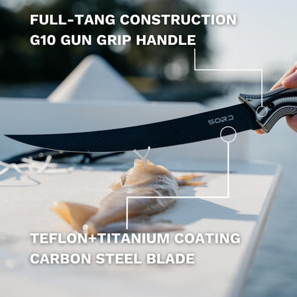 SORD 8" Flexible Fillet Knife for Fish - Saltwater and Freshwater Fishing Knife - G10 Handle - Full Tang - Kydex Sheath