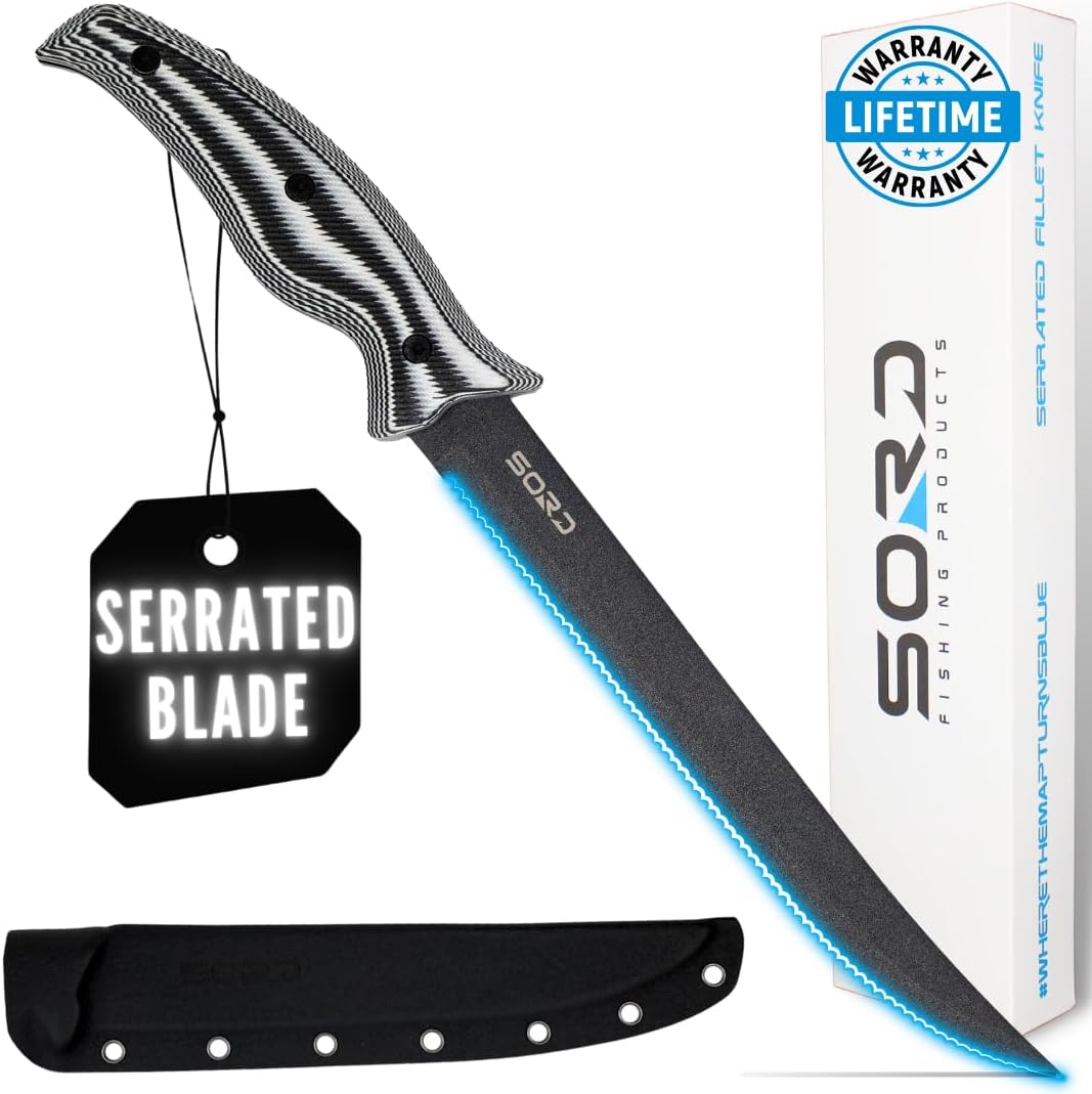 SORD 8" Flexible Fillet Knife for Fish - Saltwater and Freshwater Fishing Knife - G10 Handle - Full Tang - Kydex Sheath