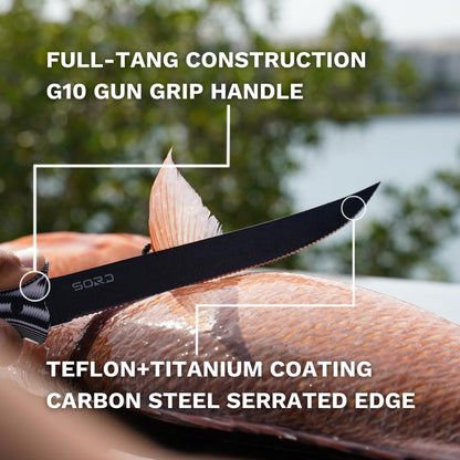 SORD 8" Flexible Fillet Knife for Fish - Saltwater and Freshwater Fishing Knife - G10 Handle - Full Tang - Kydex Sheath