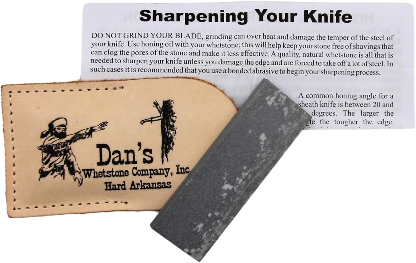 Genuine Arkansas Hard (Fine) Pocket Knife Sharpening Stone Whetstone 3" x 1" x 1/4" in Leather Pouch FAP-13A-L