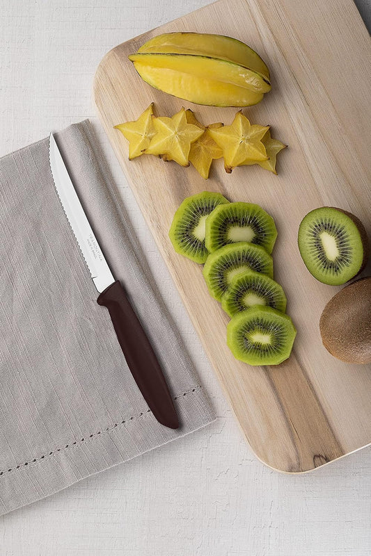 Kitchen Knives Set of 6, Serrated Fruit Tomato Cooking Knife, Vegetable Chopper Peeler, Stainless Steel, Multipurpose, Pointed Tip, Brown, 23498454