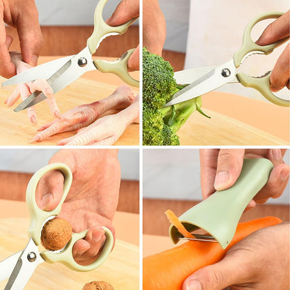 2-in-1 Multifunctional Kitchen Scissors with Detachable Peeler, Heavy Duty Stainless Steel Food Shears, Ergonomic Handle, Sharp Kitchen Gadgets for Cooking, Prep & Easy Storage