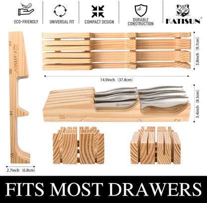 Kitchen Knife Set, 6 Pieces Knife Block Sets with Pine Knives Drawer Organizer, Perfect for Home and Chefs, Premium Knife Holder, Gift for Holiday and Housewarming