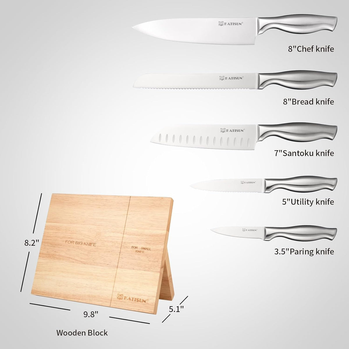 Kitchen Knife Set, 6 Pieces Knife Block Sets with Pine Knives Drawer Organizer, Perfect for Home and Chefs, Premium Knife Holder, Gift for Holiday and Housewarming