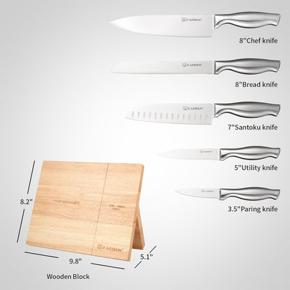 Kitchen Knife Set, 6 Pieces Knife Block Sets with Pine Knives Drawer Organizer, Perfect for Home and Chefs, Premium Knife Holder, Gift for Holiday and Housewarming