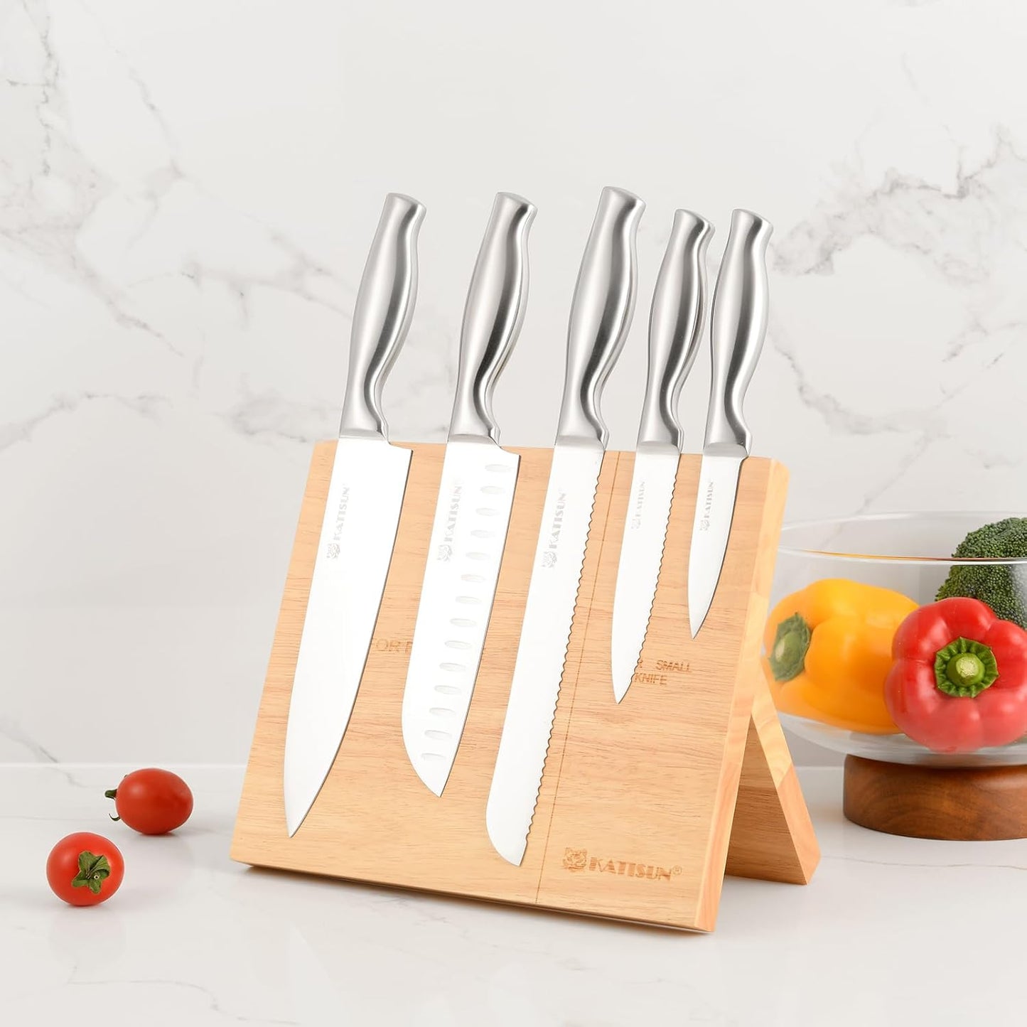 Kitchen Knife Set, 6 Pieces Knife Block Sets with Pine Knives Drawer Organizer, Perfect for Home and Chefs, Premium Knife Holder, Gift for Holiday and Housewarming