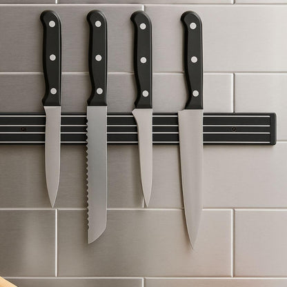 24” Magnetic Knife Rack with Black Plastic Body- Multifunctional Storage Knife Holder Magnetic Knife Strips Knife Bar Knife Holder for Kitchen Utensil Organizer