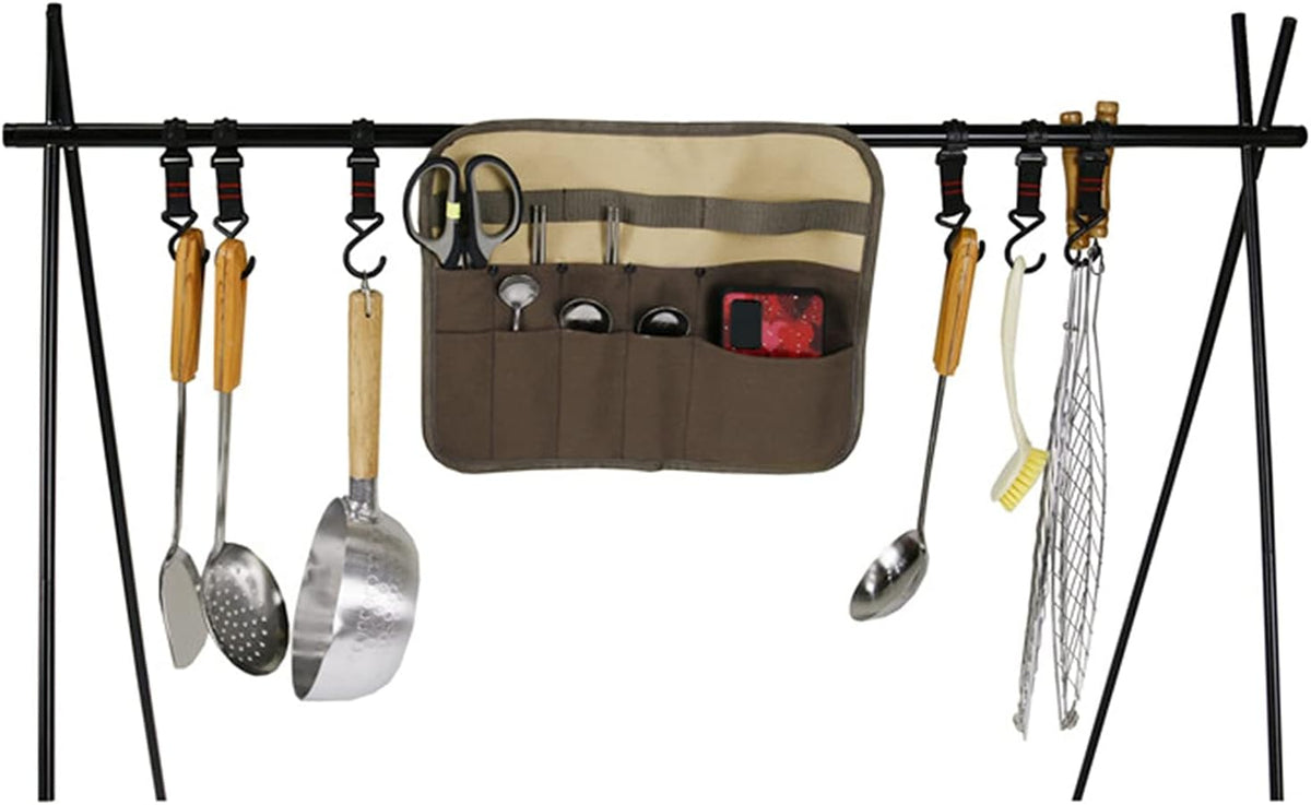 Camping Tableware Organize Bag, Knife Roll Cookware Set Canvas Storage Portable Hanging Picnic Cutlery Tablewares Storages Hang Out Equipment Hygiene Lightweight for Outdoor Barbecue Activities