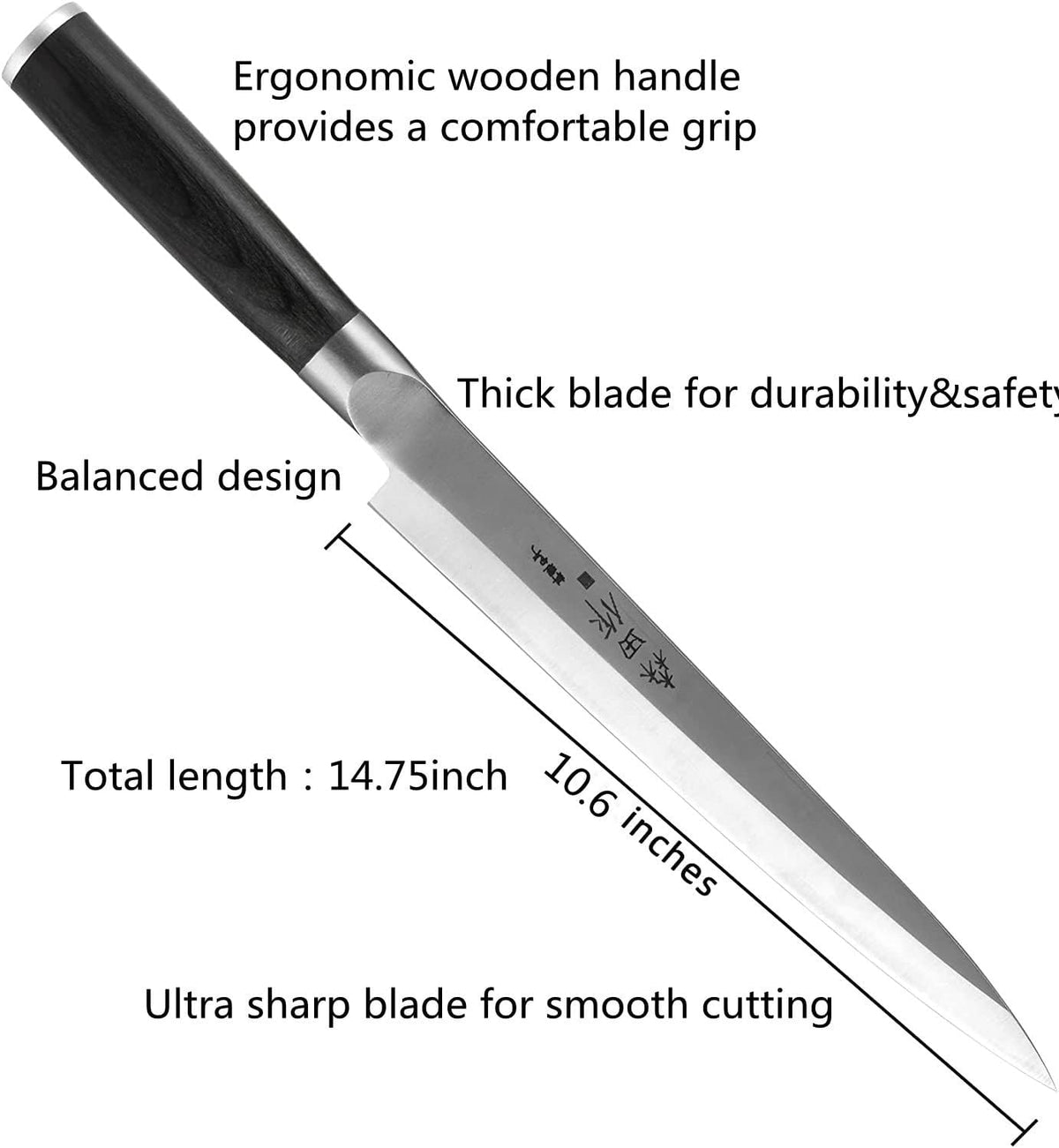 Sushi Knife 9.5 inches(240mm),High Carbon Stainless Steel Blade