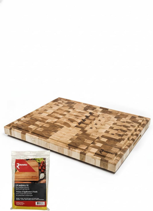 Richelieu Extra Large 19 5/8 in x 15 3/4 in x 1 1/2 in Canadian Maple Rectangular End Grain Chopping Butcher Block, Ideal for cutting Cooked Meat