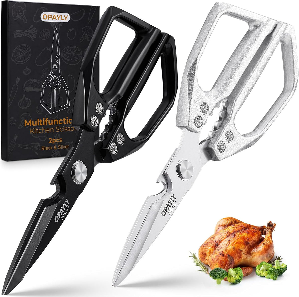 Kitchen Shears 2-Pack Heavy Duty All Purpose Stainless Steel Kitchen Shear Meat Scissors Japanese Cooking Scissor for Food, Sharp Dishwasher Safe Christmas for Men Women With Gifts Box