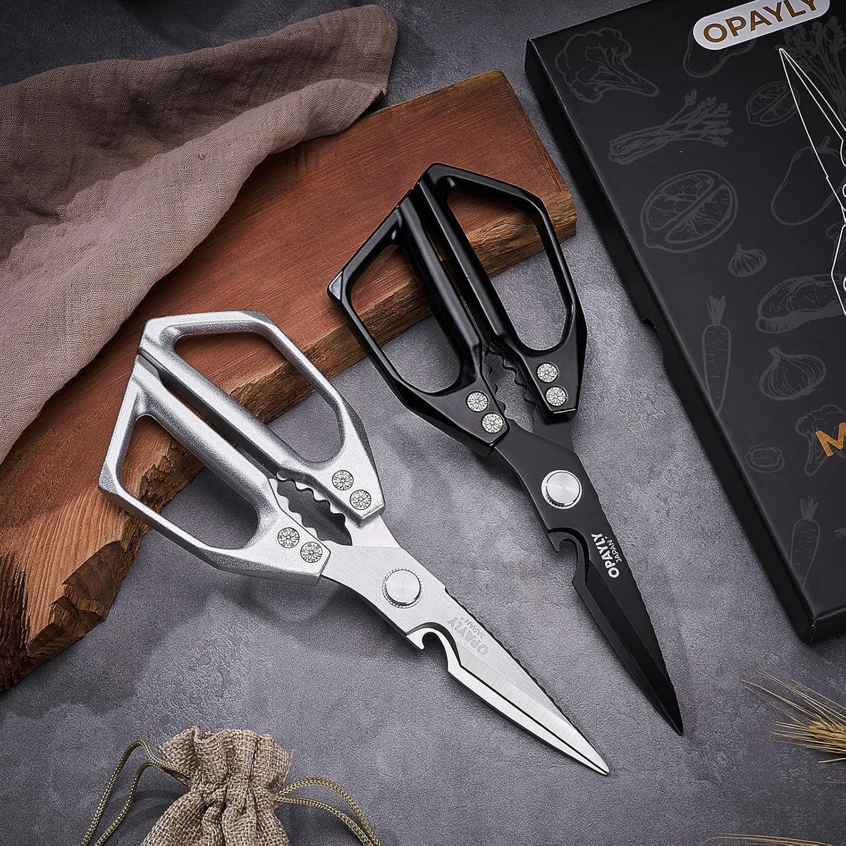 Kitchen Shears 2-Pack Heavy Duty All Purpose Stainless Steel Kitchen Shear Meat Scissors Japanese Cooking Scissor for Food, Sharp Dishwasher Safe Christmas for Men Women With Gifts Box