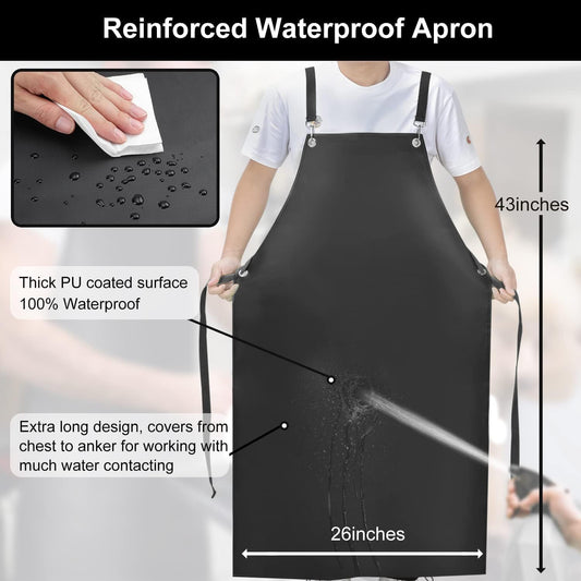 Waterproof Apron 2-Pack - 43" Heavy Duty Chemical Resistant with X-Straps - for Dishwashing, Butchering, Lab Work, Pet Grooming