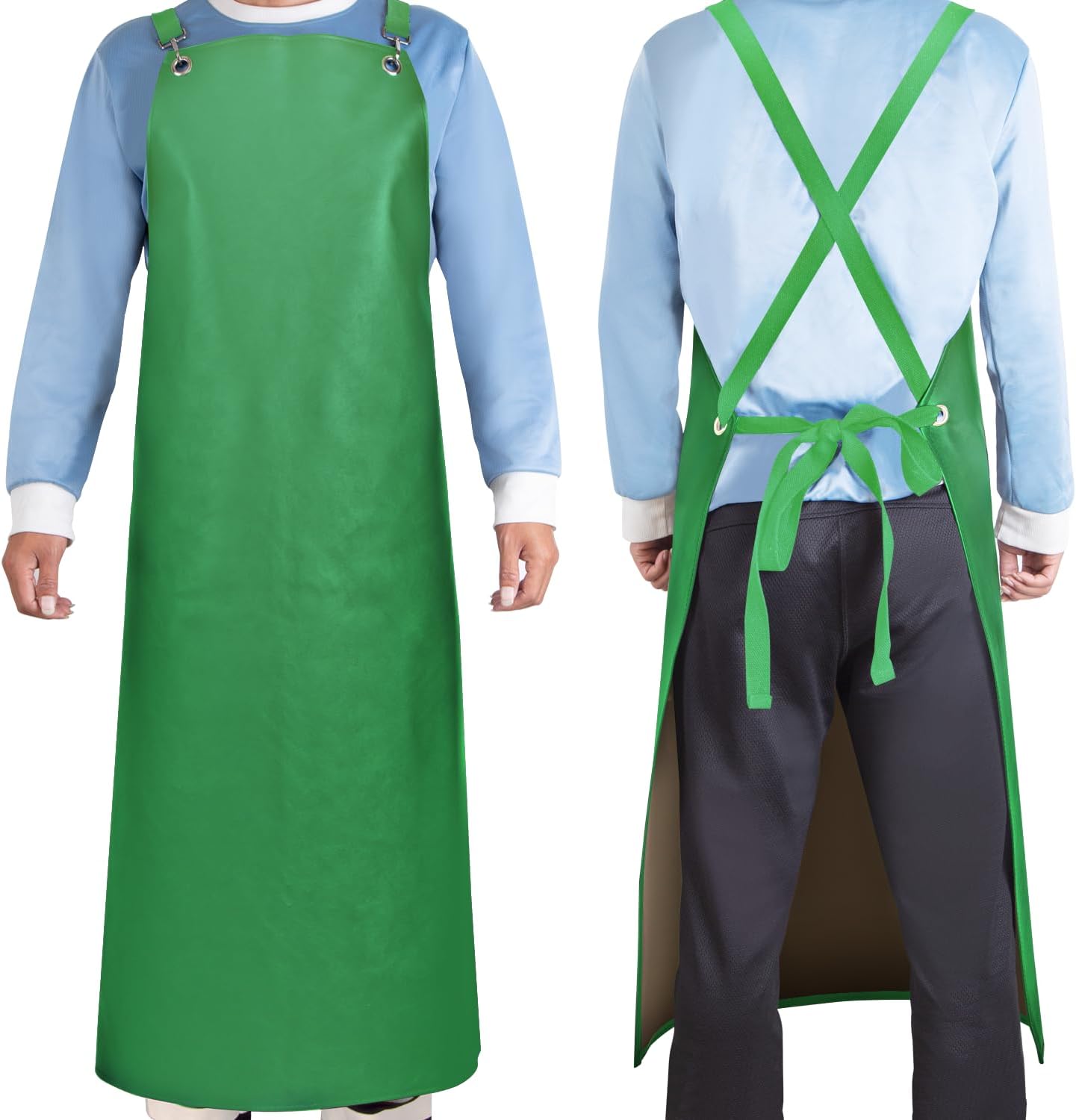 Waterproof Apron 2-Pack - 43" Heavy Duty Chemical Resistant with X-Straps - for Dishwashing, Butchering, Lab Work, Pet Grooming