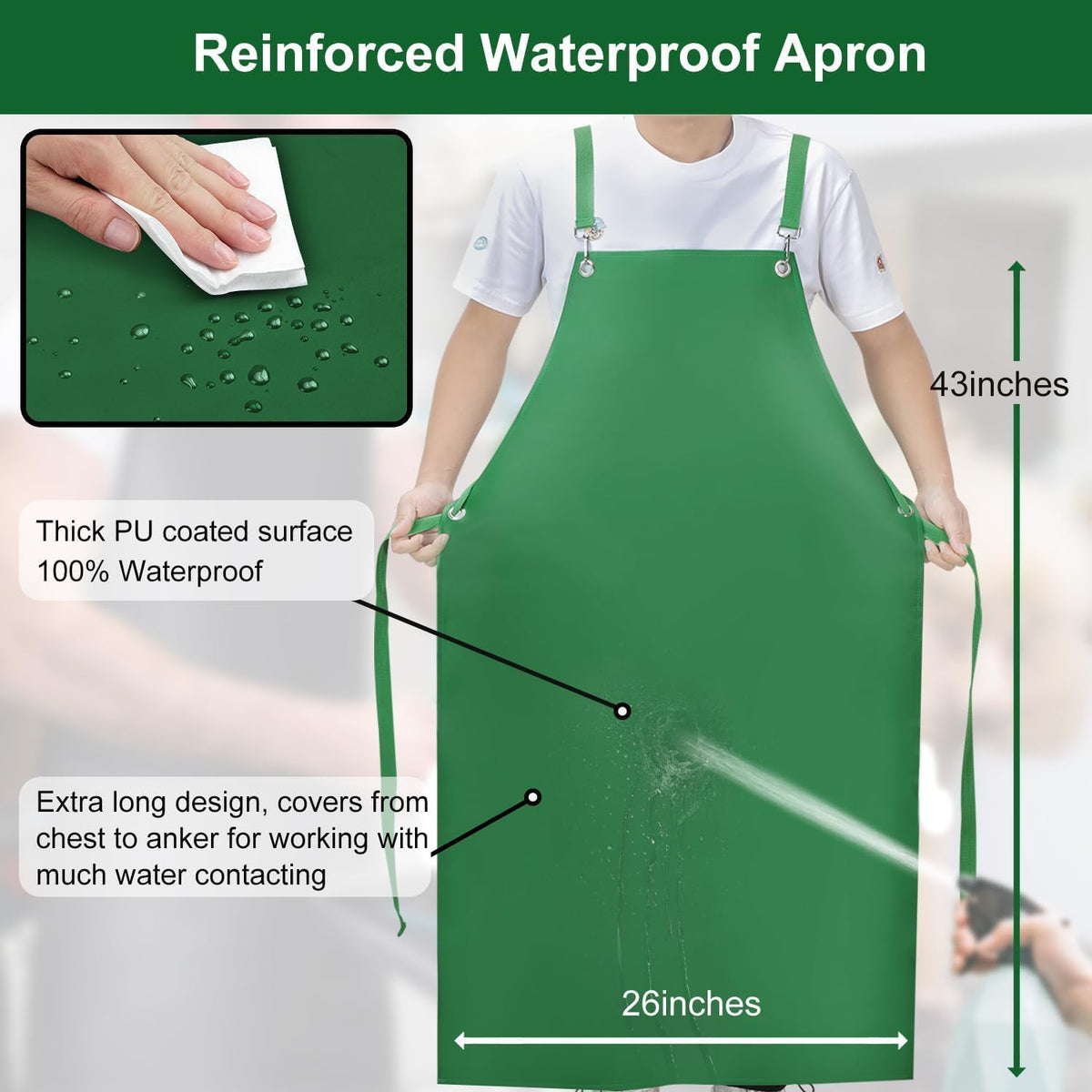 Waterproof Apron 2-Pack - 43" Heavy Duty Chemical Resistant with X-Straps - for Dishwashing, Butchering, Lab Work, Pet Grooming