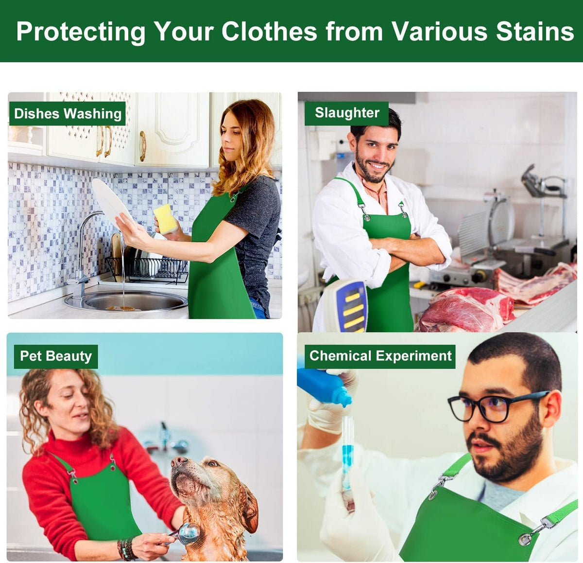 Waterproof Apron 2-Pack - 43" Heavy Duty Chemical Resistant with X-Straps - for Dishwashing, Butchering, Lab Work, Pet Grooming