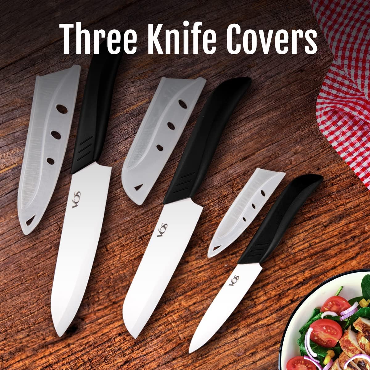 Ceramic Knife Set in Elegant Gift Box, Ceramic Knives Set For Kitchen, Ultra Sharp Kitchen Knife Set with Covers, 4" 5" 6" Paring, Santoku & Chef Knife, Lightweight, Dishwasher safe (Black Handle)