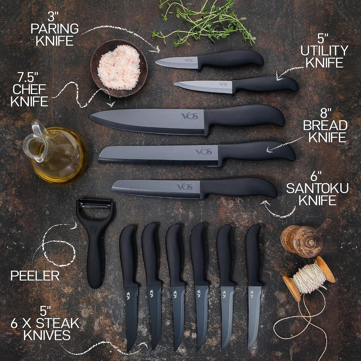 Ceramic Knife Set in Elegant Gift Box, Ceramic Knives Set For Kitchen, Ultra Sharp Kitchen Knife Set with Covers, 4" 5" 6" Paring, Santoku & Chef Knife, Lightweight, Dishwasher safe (Black Handle)