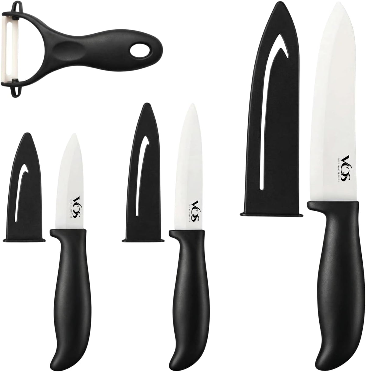Ceramic Knife Set in Elegant Gift Box, Ceramic Knives Set For Kitchen, Ultra Sharp Kitchen Knife Set with Covers, 4" 5" 6" Paring, Santoku & Chef Knife, Lightweight, Dishwasher safe (Black Handle)