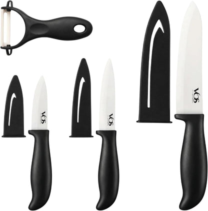 Ceramic Knife Set in Elegant Gift Box, Ceramic Knives Set For Kitchen, Ultra Sharp Kitchen Knife Set with Covers, 4" 5" 6" Paring, Santoku & Chef Knife, Lightweight, Dishwasher safe (Black Handle)