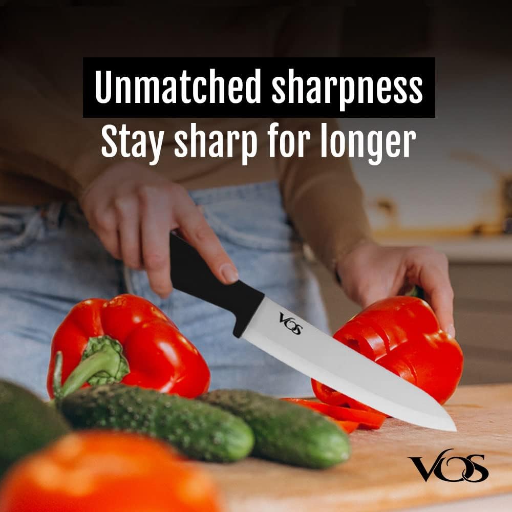 Ceramic Knife Set in Elegant Gift Box, Ceramic Knives Set For Kitchen, Ultra Sharp Kitchen Knife Set with Covers, 4" 5" 6" Paring, Santoku & Chef Knife, Lightweight, Dishwasher safe (Black Handle)