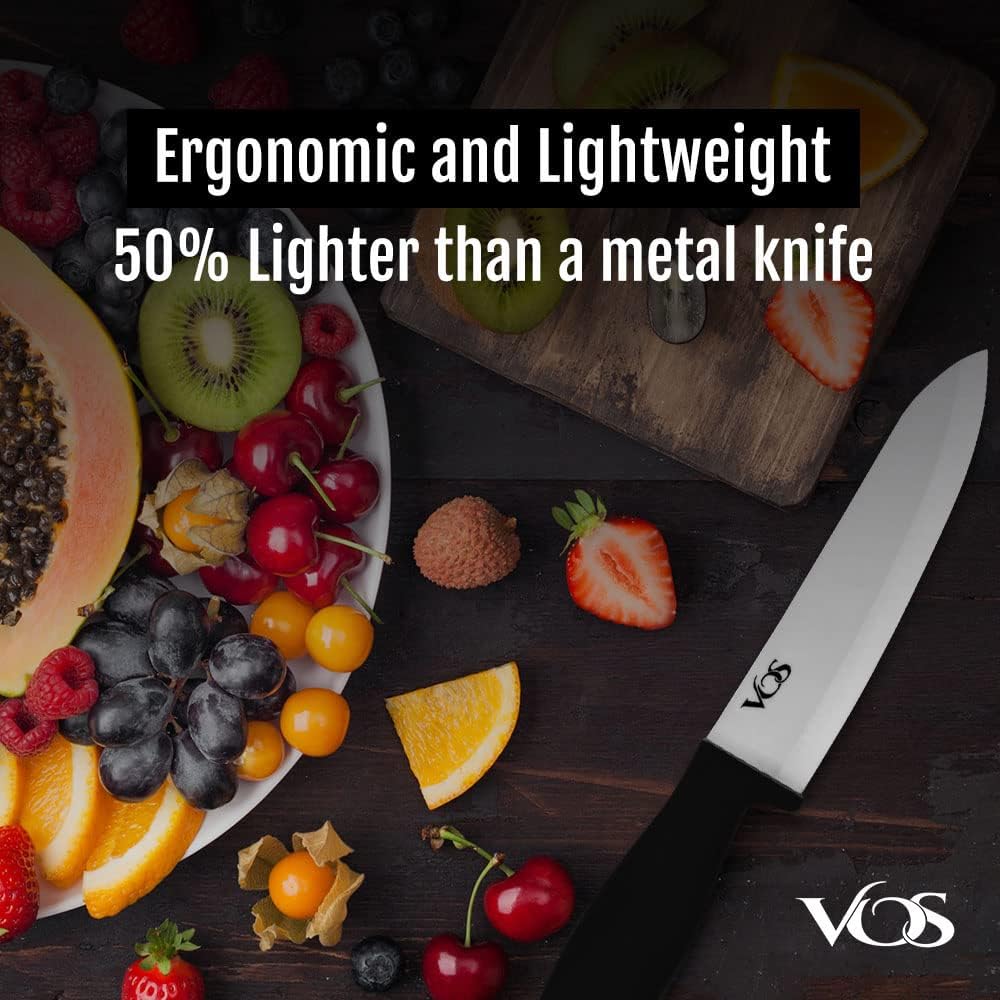 Ceramic Knife Set in Elegant Gift Box, Ceramic Knives Set For Kitchen, Ultra Sharp Kitchen Knife Set with Covers, 4" 5" 6" Paring, Santoku & Chef Knife, Lightweight, Dishwasher safe (Black Handle)