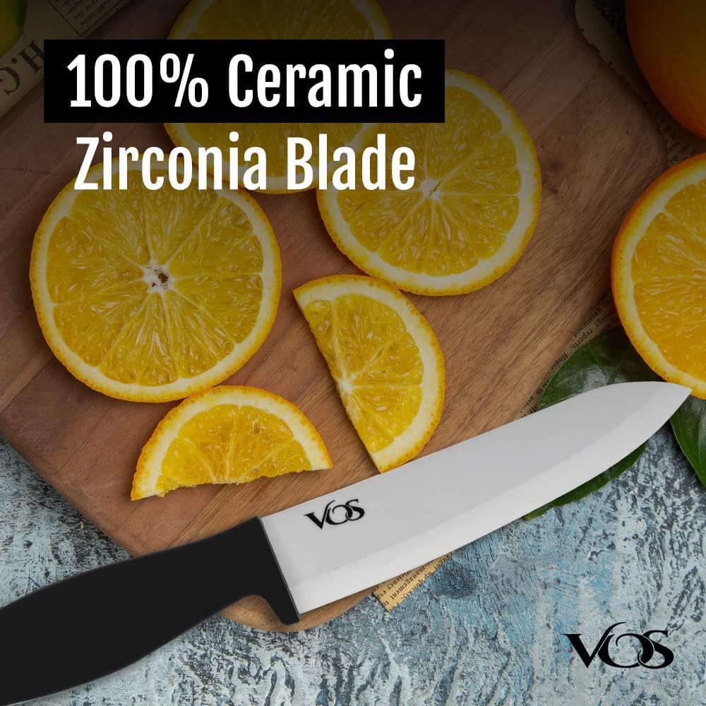 Ceramic Knife Set in Elegant Gift Box, Ceramic Knives Set For Kitchen, Ultra Sharp Kitchen Knife Set with Covers, 4" 5" 6" Paring, Santoku & Chef Knife, Lightweight, Dishwasher safe (Black Handle)