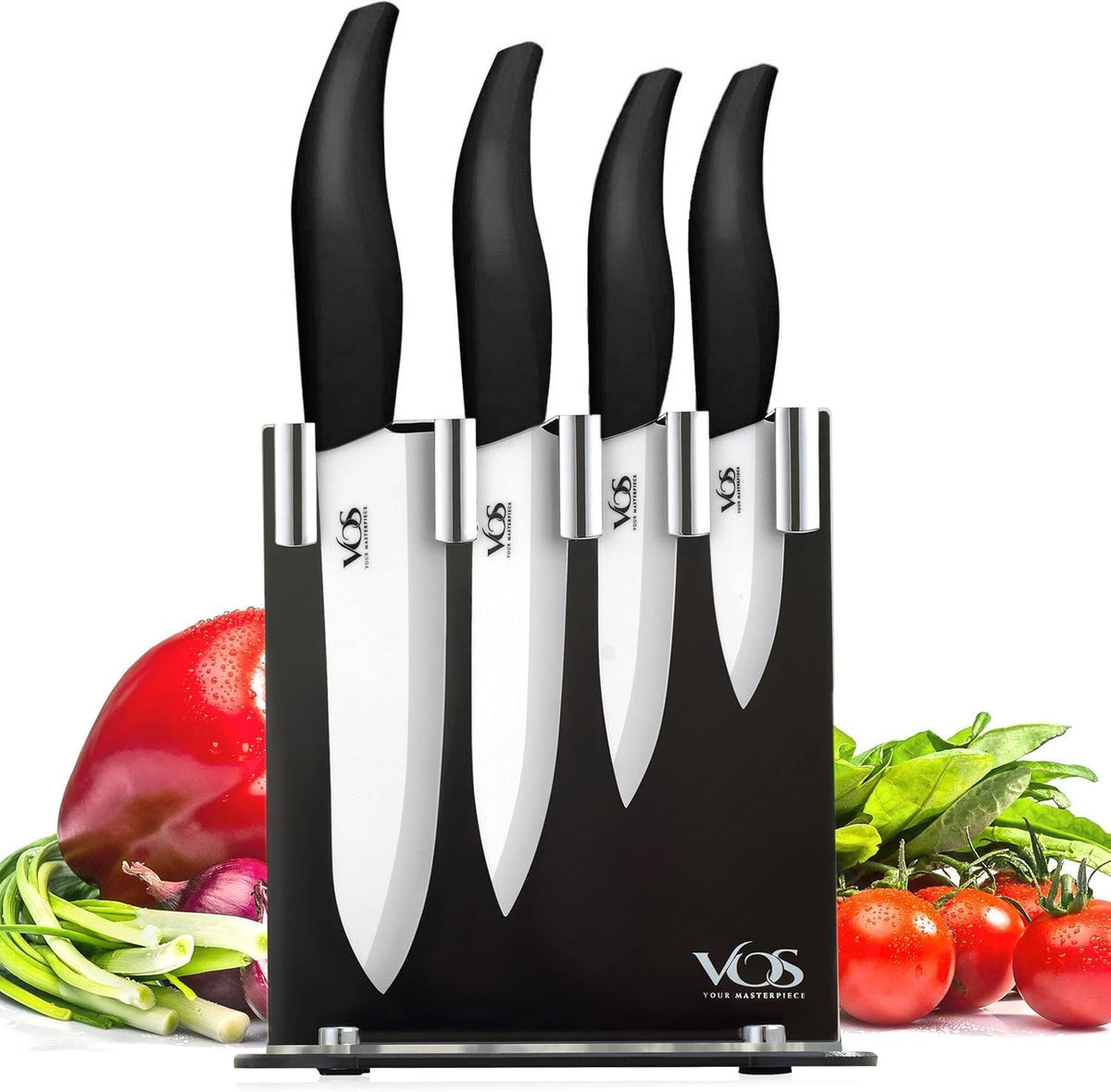 Ceramic Knife Set in Elegant Gift Box, Ceramic Knives Set For Kitchen, Ultra Sharp Kitchen Knife Set with Covers, 4" 5" 6" Paring, Santoku & Chef Knife, Lightweight, Dishwasher safe (Black Handle)