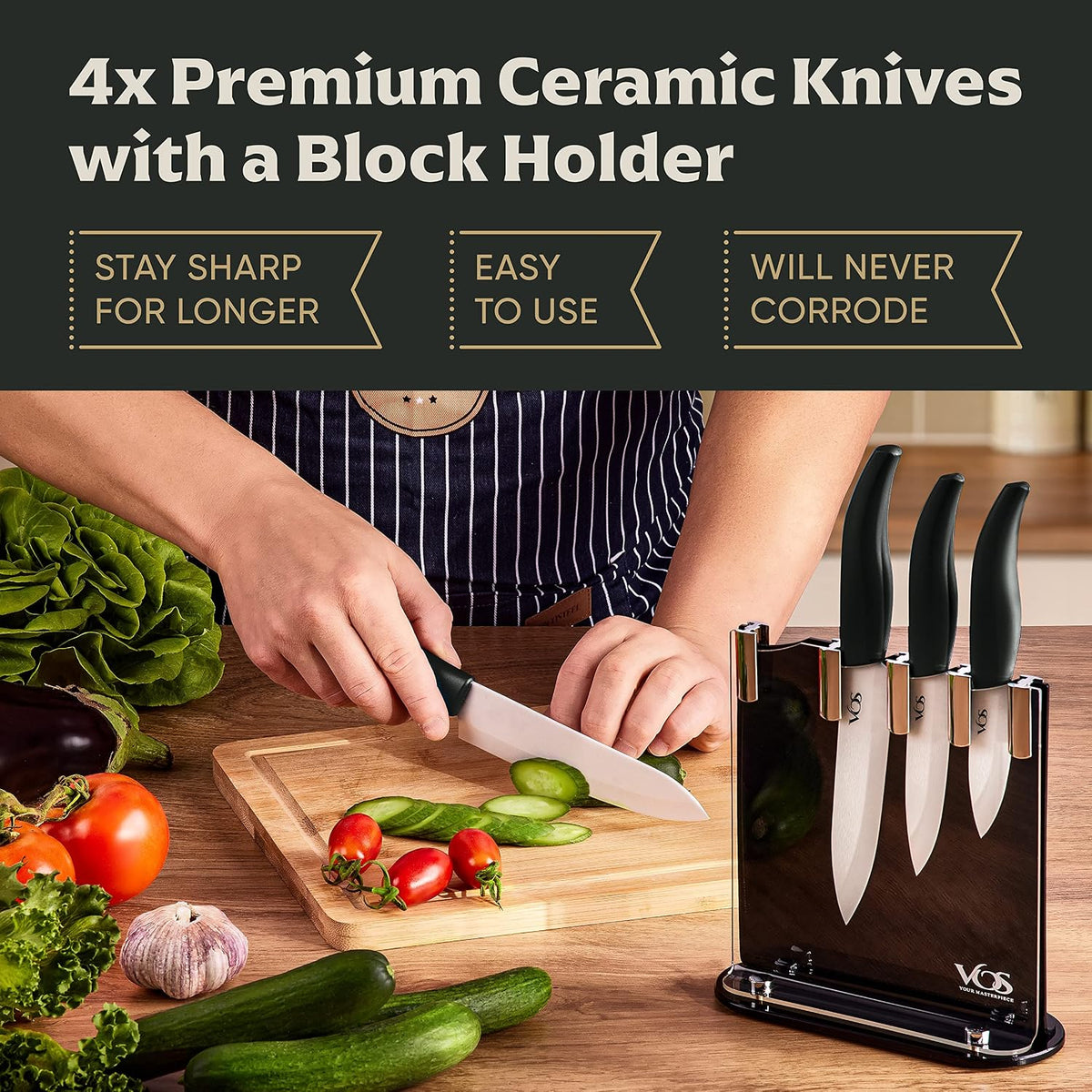 Ceramic Knife Set in Elegant Gift Box, Ceramic Knives Set For Kitchen, Ultra Sharp Kitchen Knife Set with Covers, 4" 5" 6" Paring, Santoku & Chef Knife, Lightweight, Dishwasher safe (Black Handle)