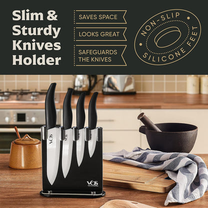 Ceramic Knife Set in Elegant Gift Box, Ceramic Knives Set For Kitchen, Ultra Sharp Kitchen Knife Set with Covers, 4" 5" 6" Paring, Santoku & Chef Knife, Lightweight, Dishwasher safe (Black Handle)