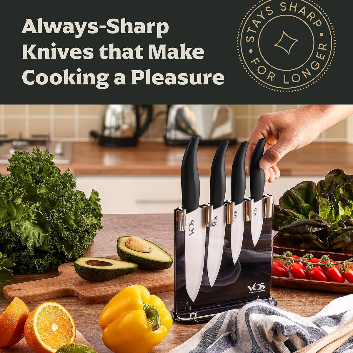 Ceramic Knife Set in Elegant Gift Box, Ceramic Knives Set For Kitchen, Ultra Sharp Kitchen Knife Set with Covers, 4" 5" 6" Paring, Santoku & Chef Knife, Lightweight, Dishwasher safe (Black Handle)