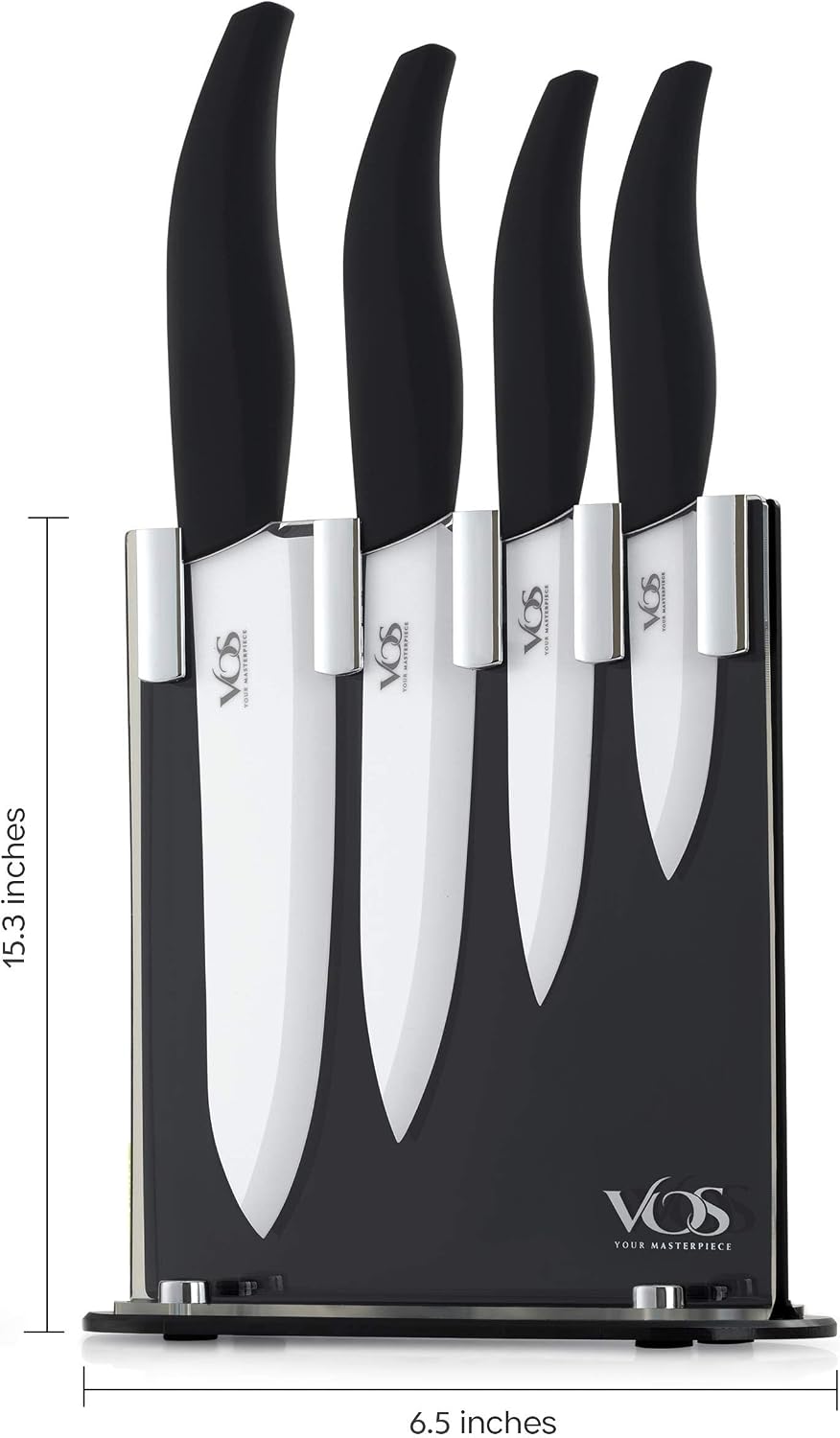 Ceramic Knife Set in Elegant Gift Box, Ceramic Knives Set For Kitchen, Ultra Sharp Kitchen Knife Set with Covers, 4" 5" 6" Paring, Santoku & Chef Knife, Lightweight, Dishwasher safe (Black Handle)